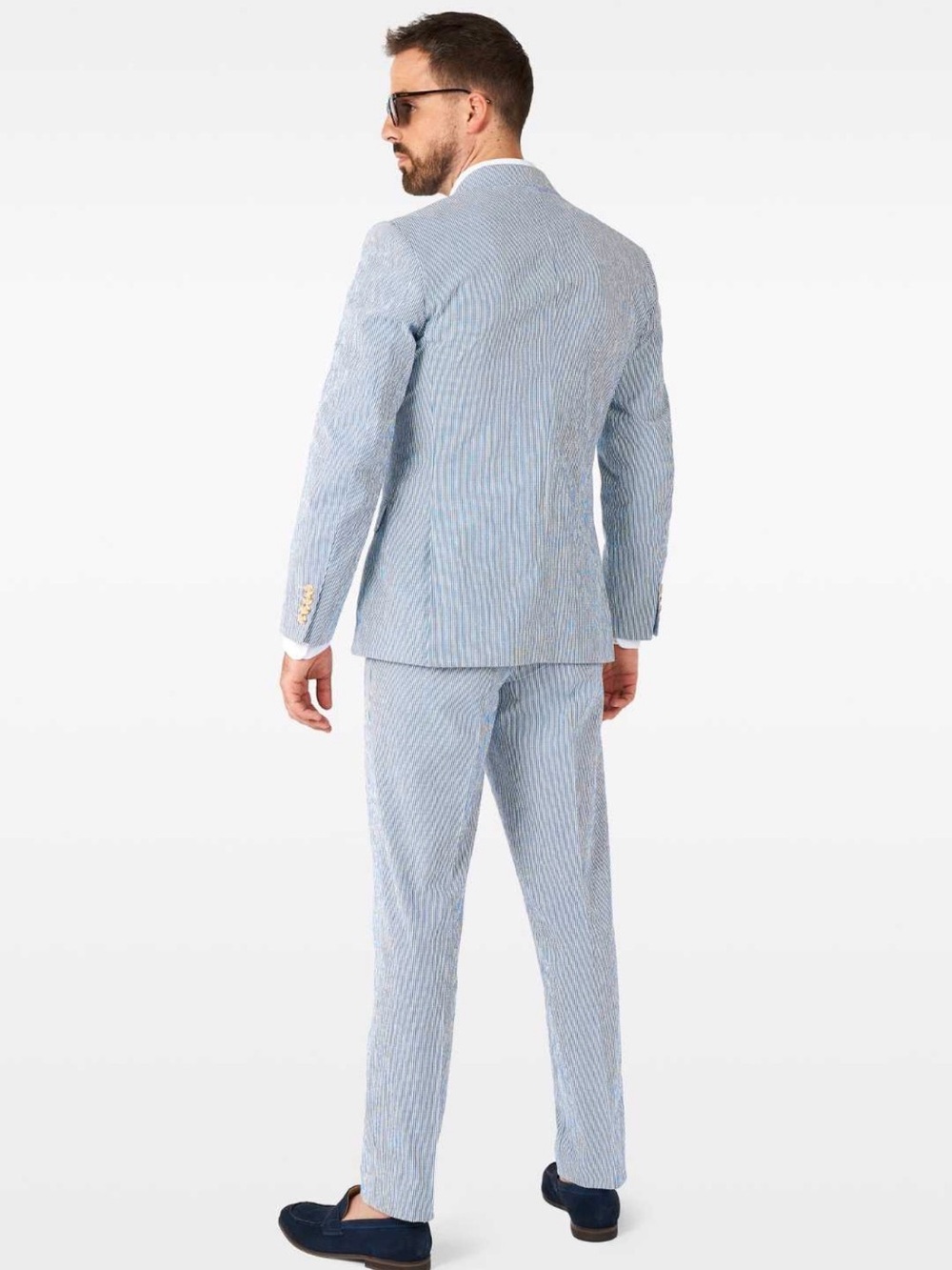Blue White Seersucker Two-Button Suit - Picture 4 of 7